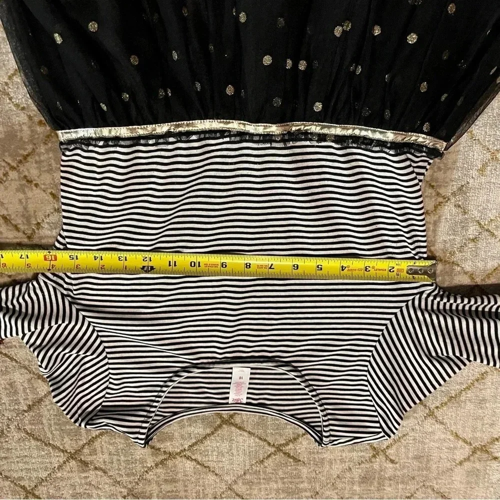 Justice Girls Dress Sz 18 Black White Stripes Tulle Gold Polka Dots Rocker Chic